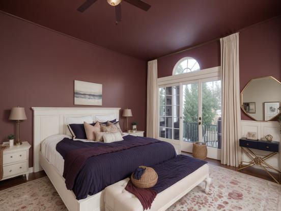 Plum bedroom with decor