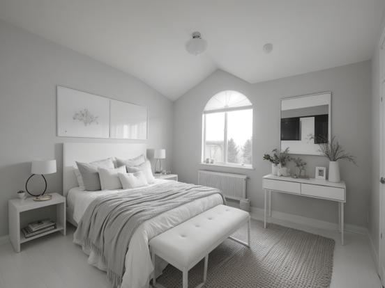 Black white CGI bedroom render