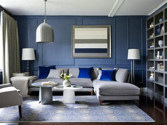 Blue themed living room decor