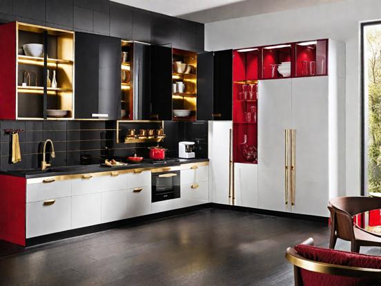 Luxury kitchen red gold black