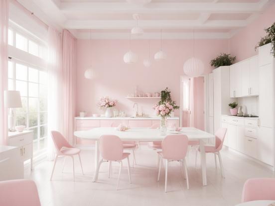 Pink room table chairs vase