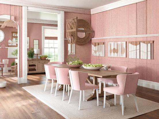 Closeup dining room pink decor