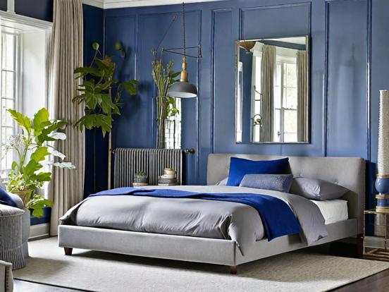 Closeup of serene blue bedroom