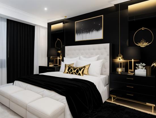 Luxury black gold bed closeup