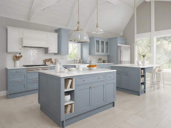 Blue silver kitchen island