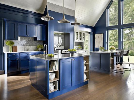 Blue kitchen island cabinets