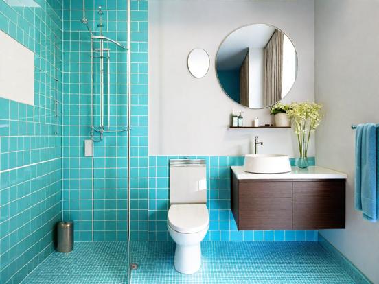 Modern turquoise bathroom closeup