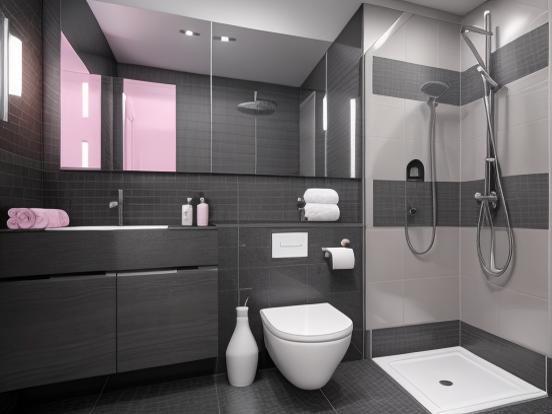 Modern pink black bathroom