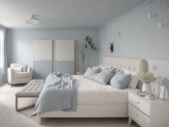 Blue cream bedroom with decor