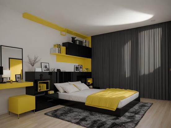 Bright yellow black bedroom