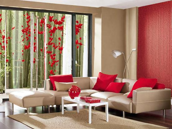 Red accented living room decor