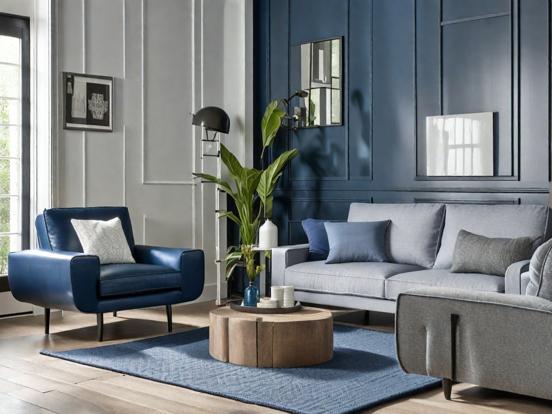 Blue living room couch chair