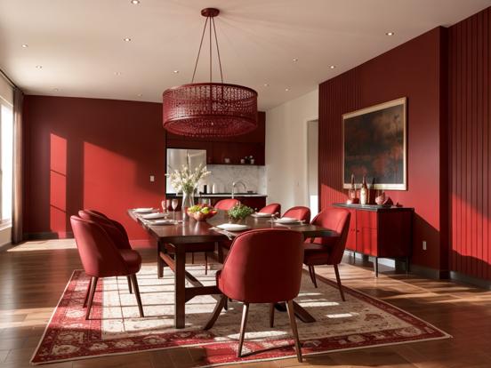 Closeup dining room red theme