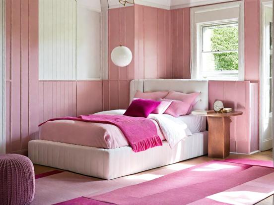 Pink girly bedroom white bed