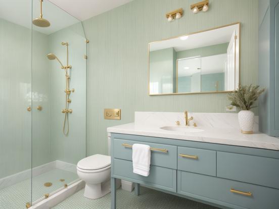 Blue gold teal bathroom decor