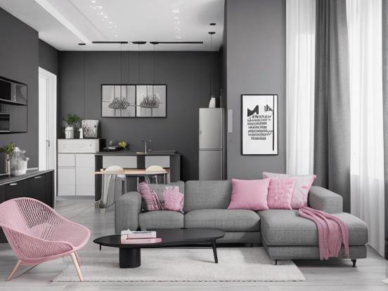 Cozy pink grey living room