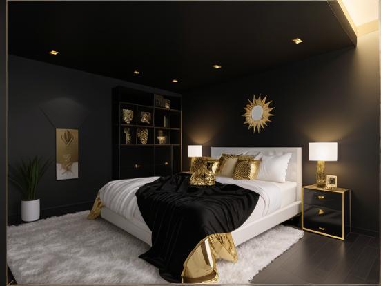 Luxurious black gold bed closeup