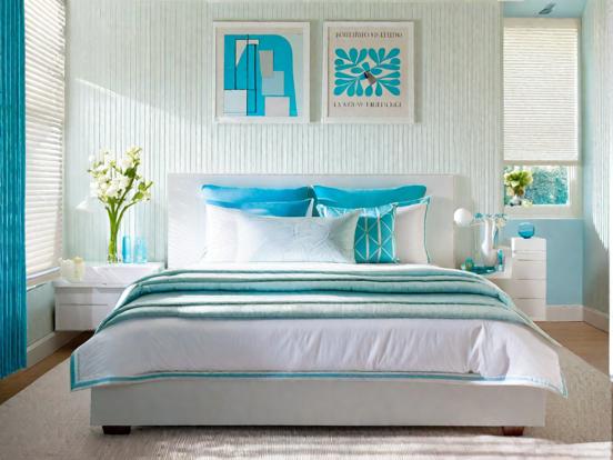 Serene blue white bedroom