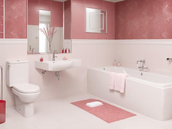 Pink bathroom white floor large bath