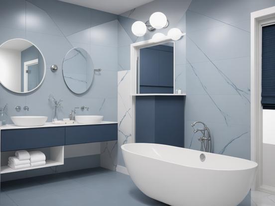 Modern blue white bath with tub