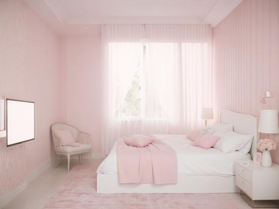 Pink girly bedroom with decor