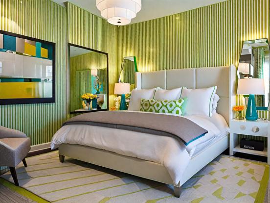 Green gold bedroom decor