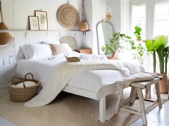 Serene white boho bedroom