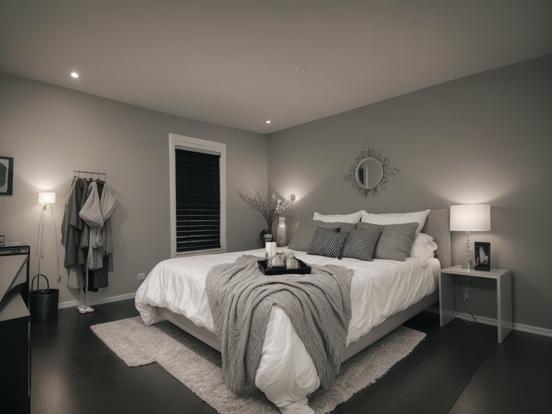 black grey and silver guest room