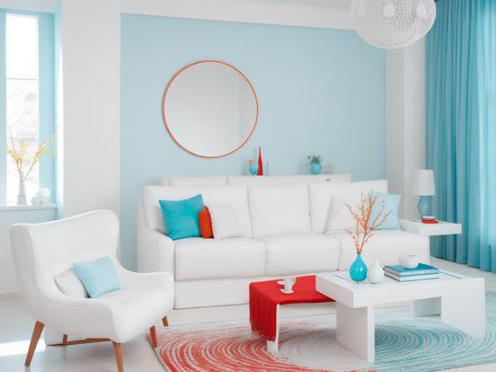 Bright blue white living room