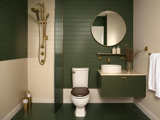 Green gold bathroom with decor