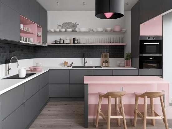 Pink black kitchen decor