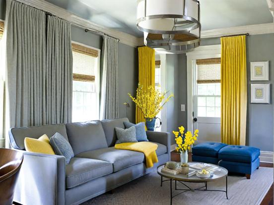 Blue yellow living room decor