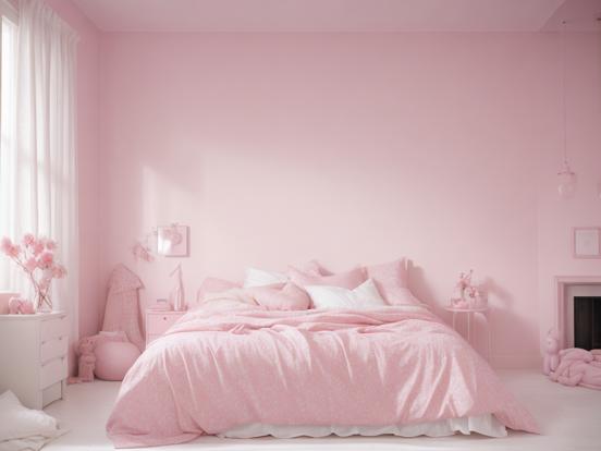 Cozy pink bedroom with fireplace