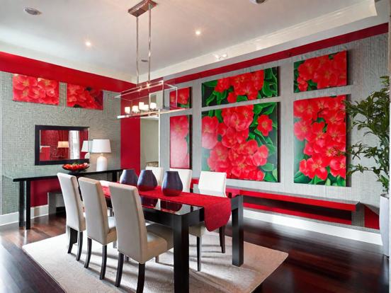 Red Asian dining room decor