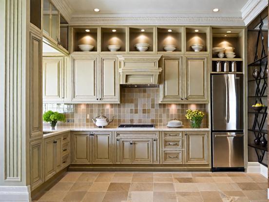 Luxury beige kitchen closeup