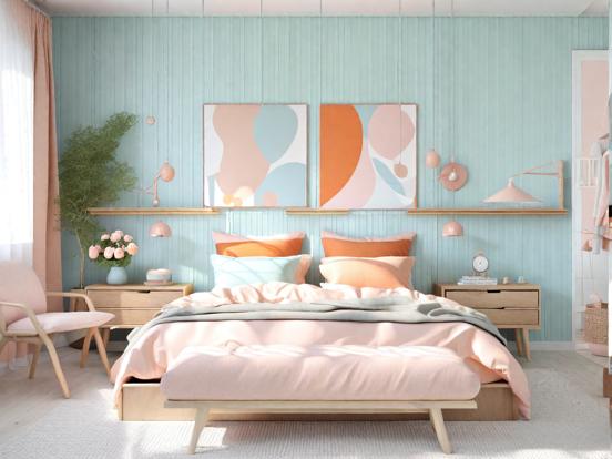 Cozy modern pastel bedroom