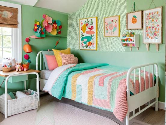 Closeup of cozy kids bed