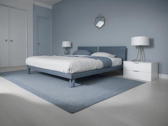 Blue grey bedroom with decor