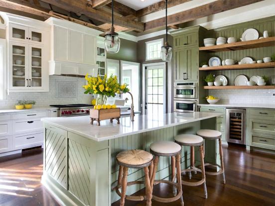 Kitchen island stools green wood