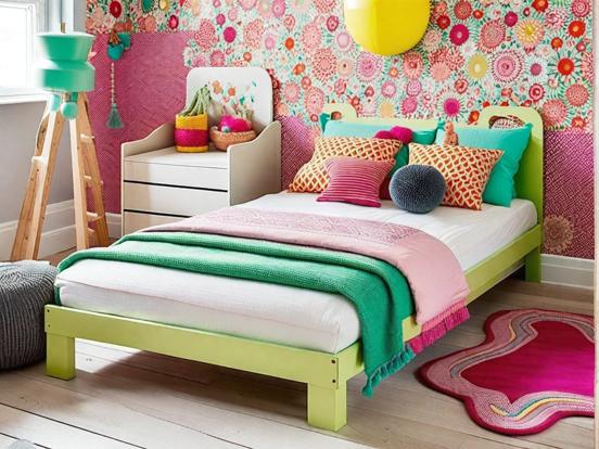 Colorful girly bedroom closeup