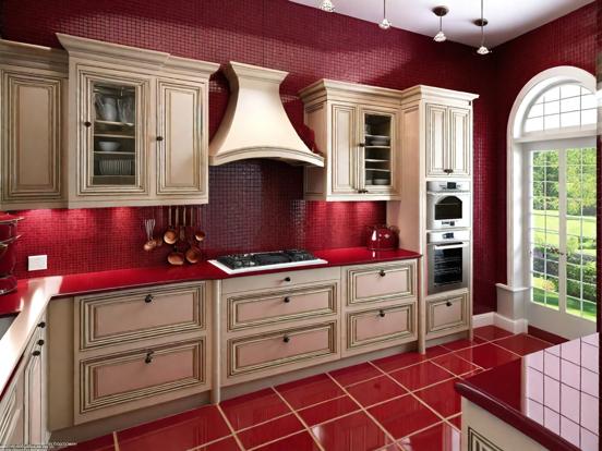 Luxury red kitchen closeup