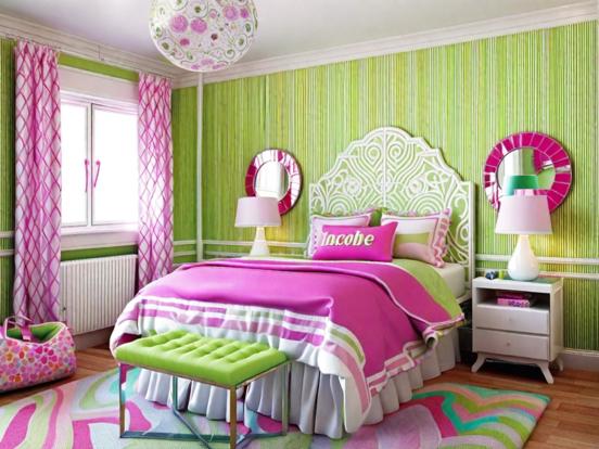 Girly pink green bedroom