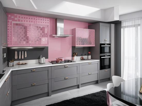 Modern pink grey kitchen 3D