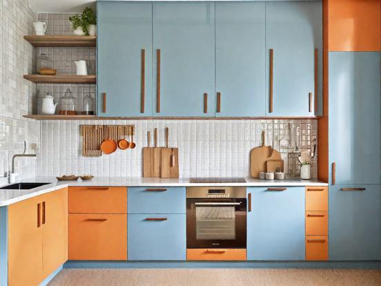 blue and orange kitchen