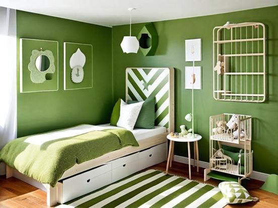 Green themed child's bedroom