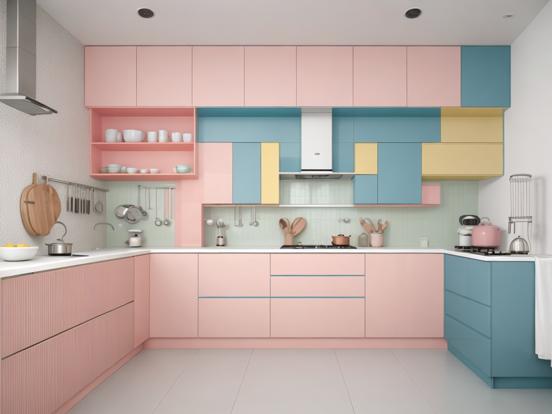 Modern kitchen pink blue cabinet