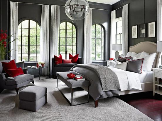 Red black grey bedroom decor