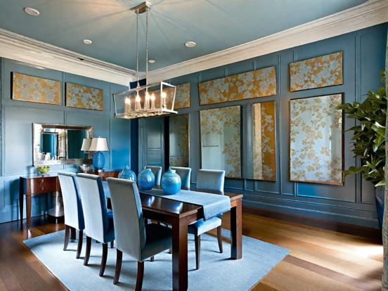 Blue gold dining room decor