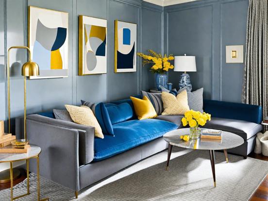 Bright blue living room decor