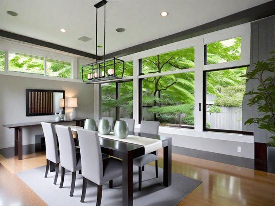 Dining room with large windows